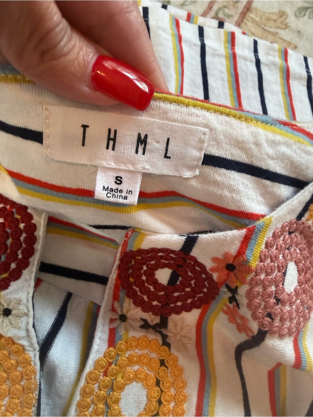 THML Embroidered Striped Shift Dress Size Small - Picture 2 of 5
